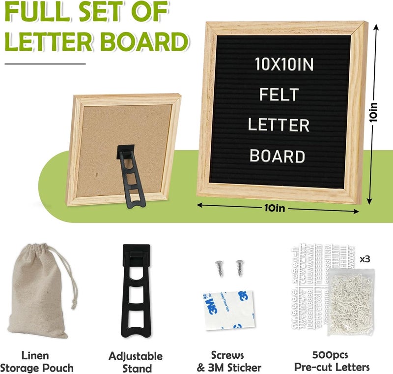 4 Thought Letter Board Sign with 500 Letters 10" x 10" Felt Letter Board with Stand for Back to School Oak Wooden Frame Message Board Black Announcement Board Valentine's Day Gift - Image 3